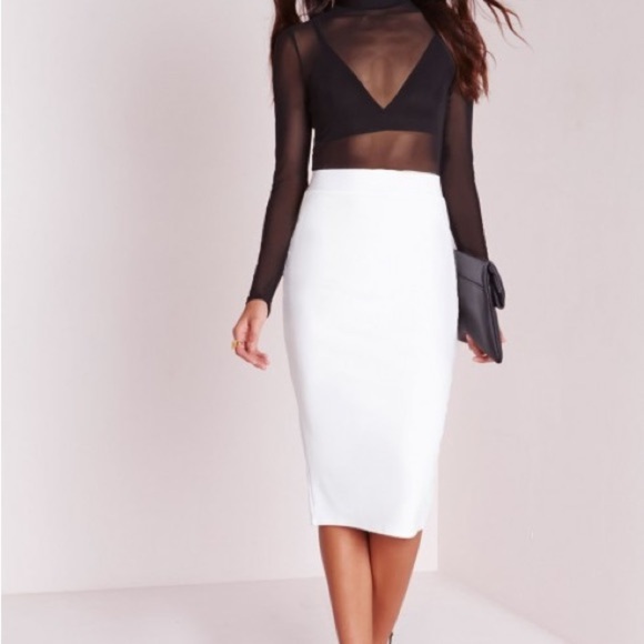 Missguided White Midi Asymmetrical Pencil Skirt - Picture 1 of 9